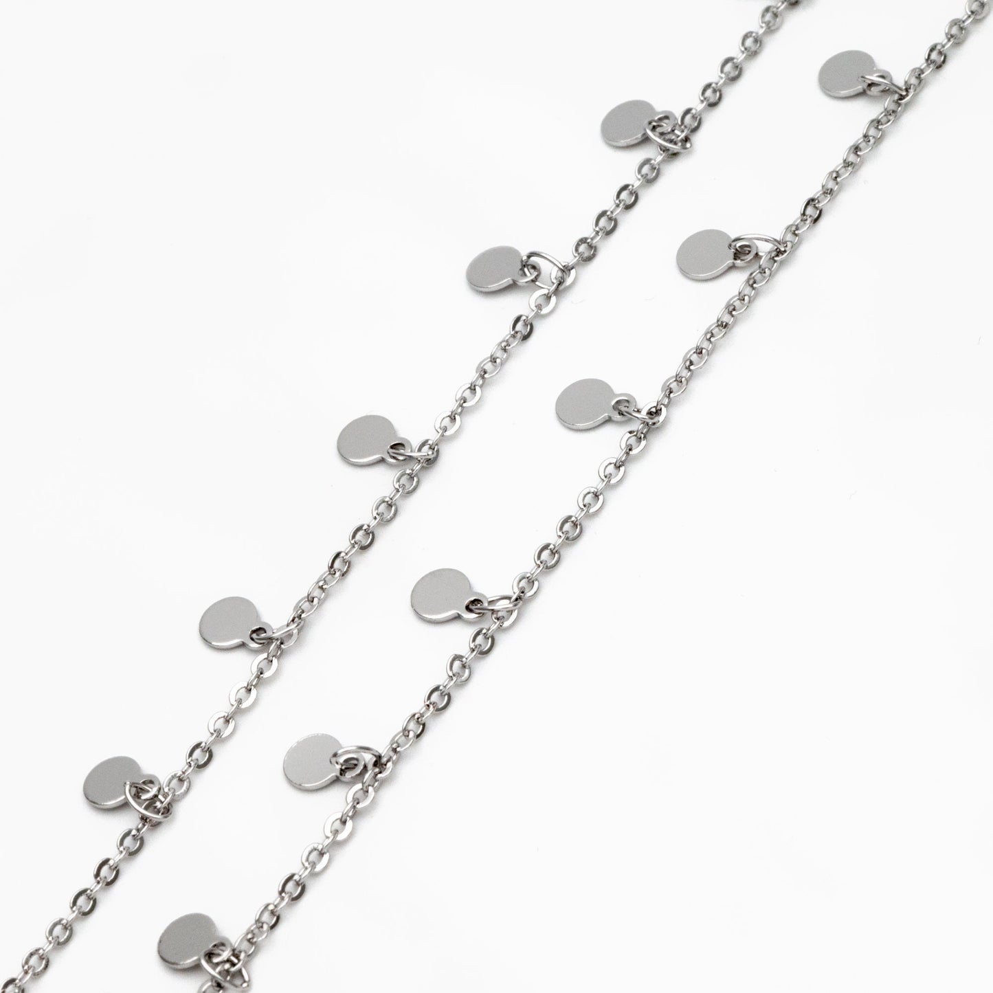 Gold/ Silver Tone Chain with 4mm Round Disc Charms, Real Gold/ Rhodium plated Brass Chain (#LK-458)/ 1 Meter=3.3ft