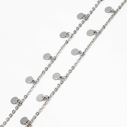 Gold/ Silver Tone Chain with 4mm Round Disc Charms, Real Gold/ Rhodium plated Brass Chain (#LK-458)/ 1 Meter=3.3ft