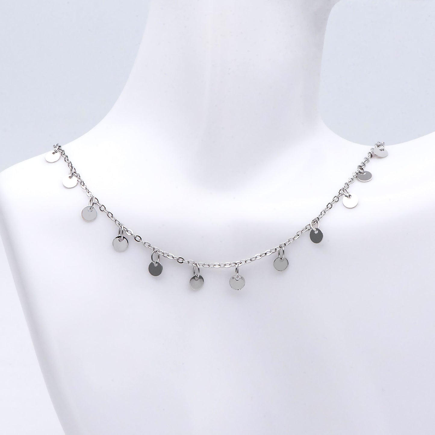 Gold/ Silver Tone Chain with 4mm Round Disc Charms, Real Gold/ Rhodium plated Brass Chain (#LK-458)/ 1 Meter=3.3ft