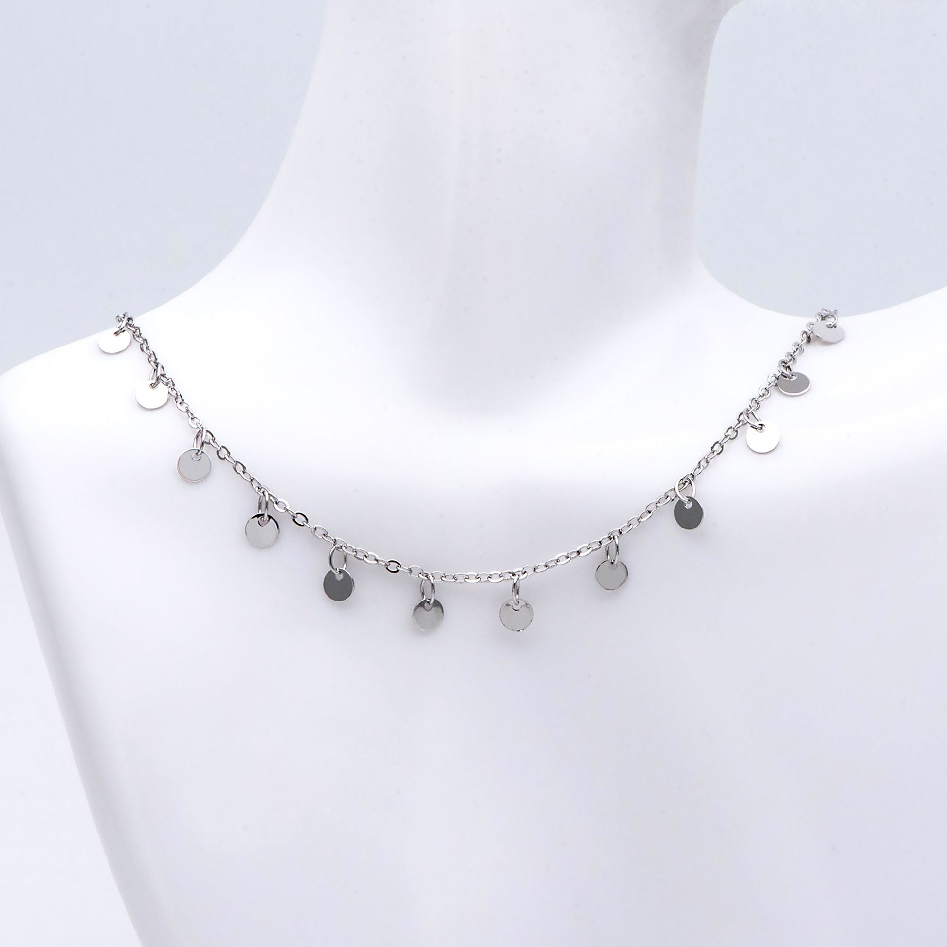 Gold/ Silver Tone Chain with 4mm Round Disc Charms, Real Gold/ Rhodium plated Brass Chain (#LK-458)/ 1 Meter=3.3ft