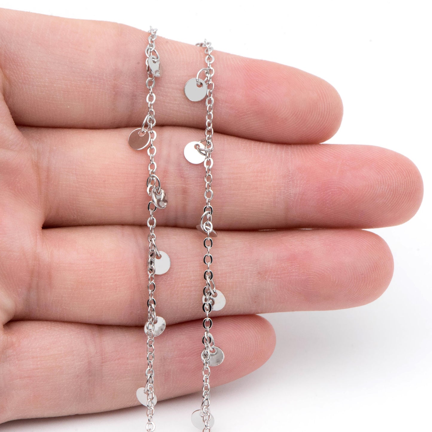 Gold/ Silver Tone Chain with 4mm Round Disc Charms, Real Gold/ Rhodium plated Brass Chain (#LK-458)/ 1 Meter=3.3ft