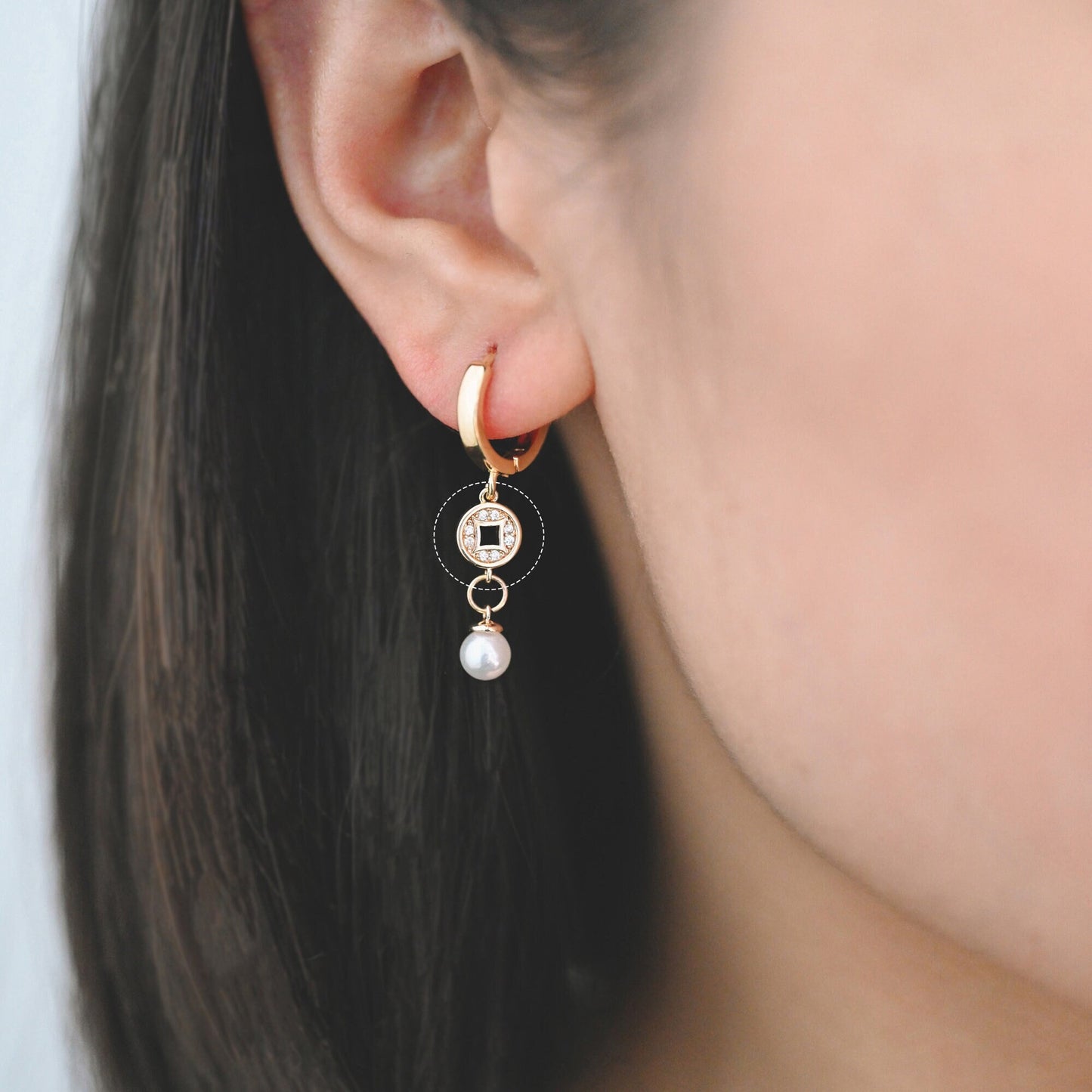 4pcs CZ Pave Gold Chinese Coin Charm, Real Gold plated Brass, Round Coin Disk Pendants (GB-2535)