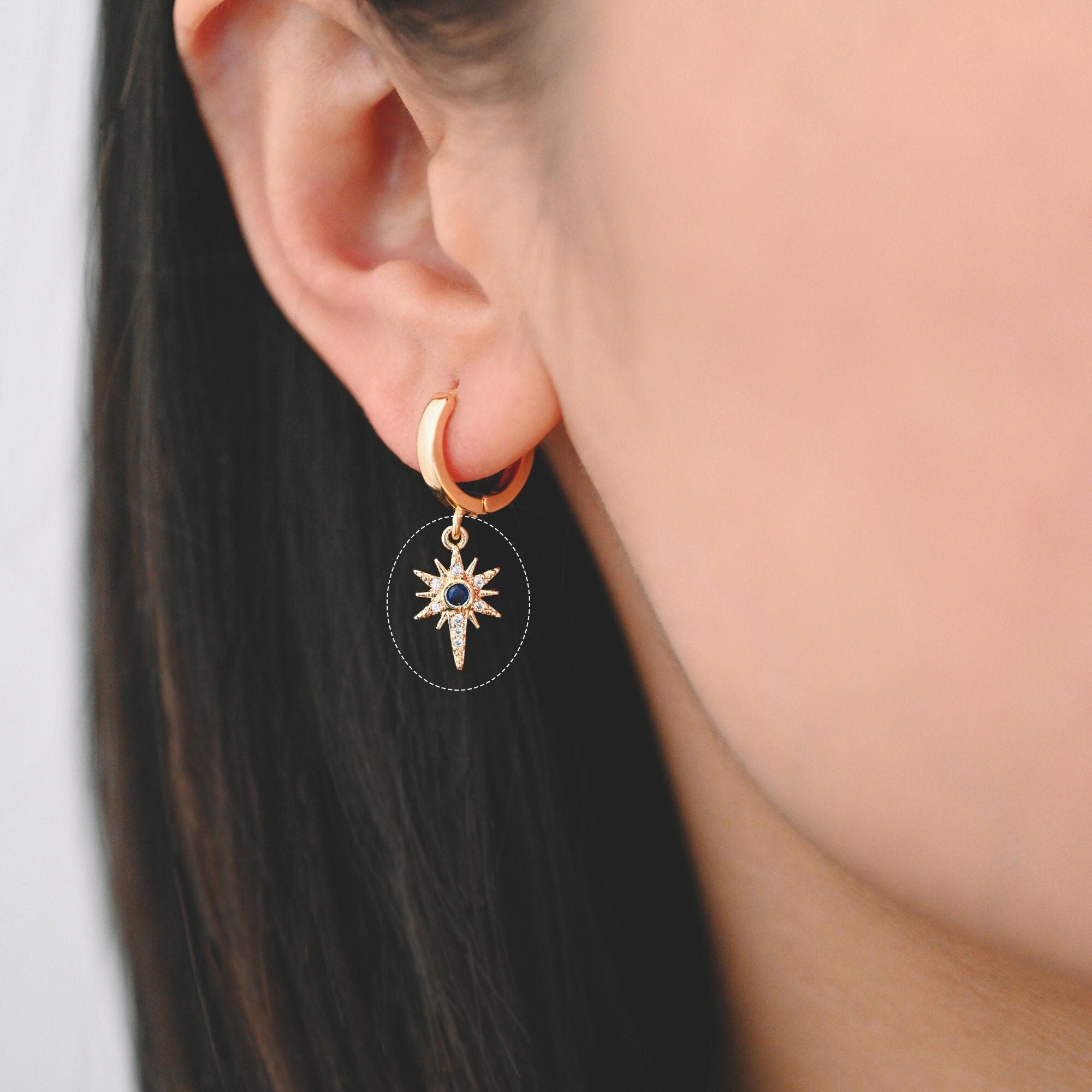 10pcs Gold plated Brass North Star Charm 14x9mm, Blue CZ Pave Star Pendants (GB-924-L)