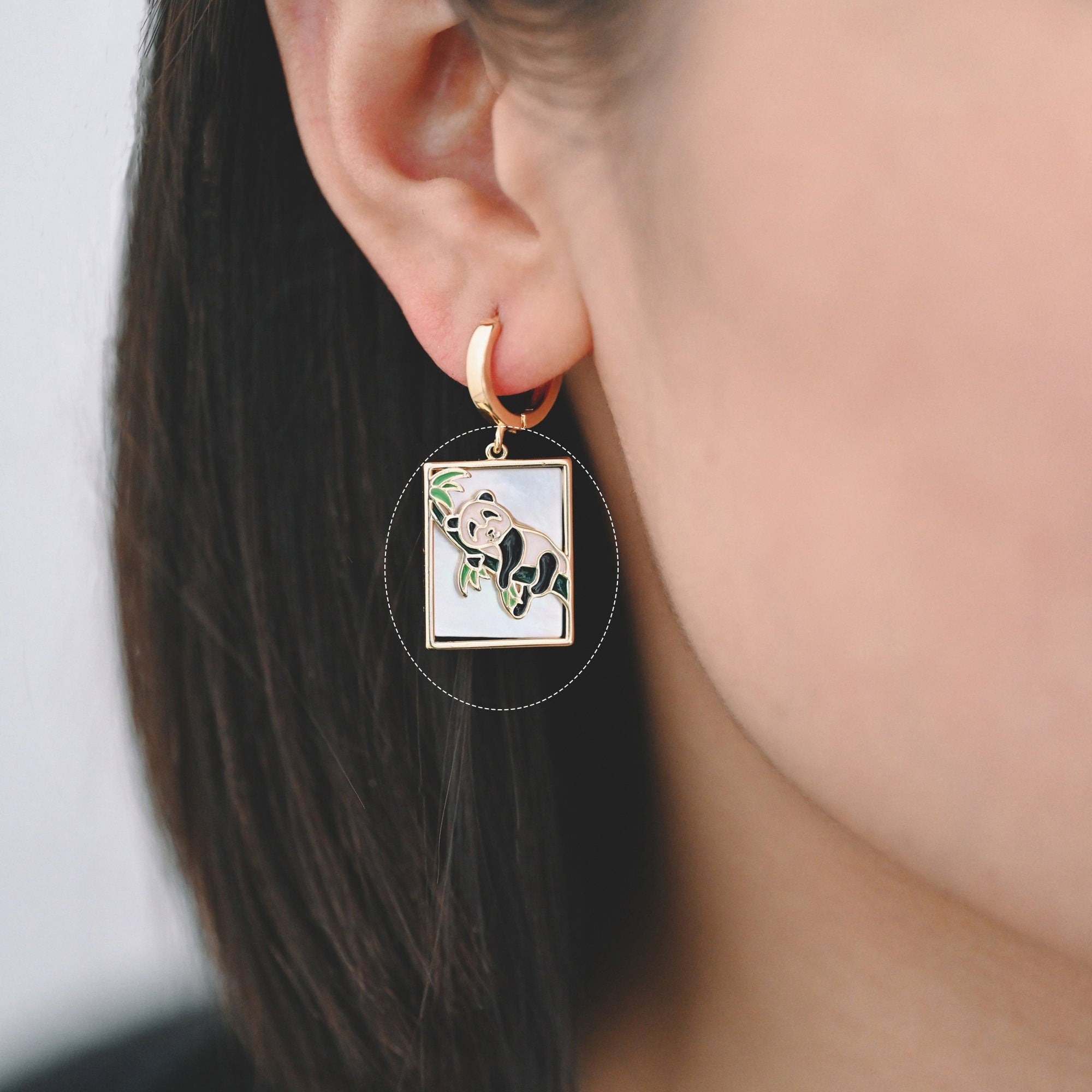 4pcs Shell pave Enamel Panda Charms, Animal Charm, Rectangle Pendant (GB-2764)