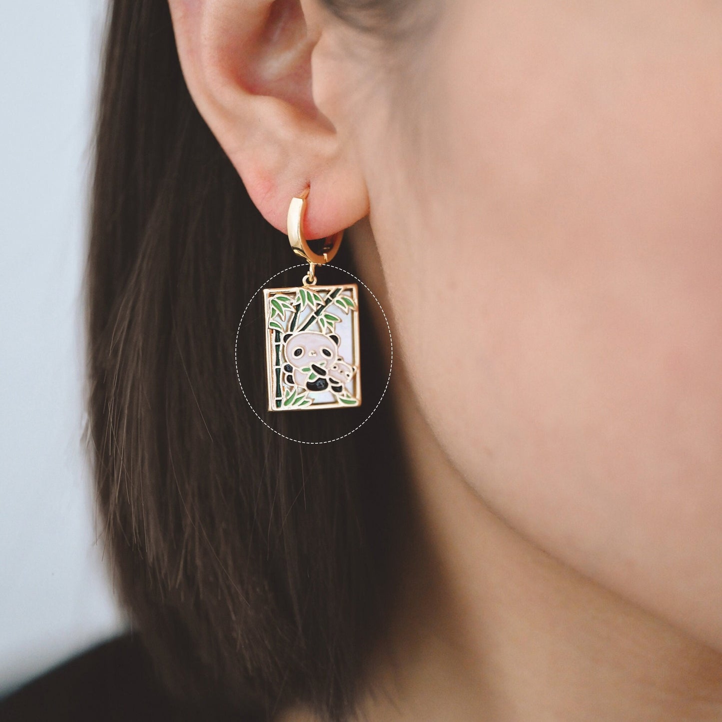 4pcs Shell pave Two Pandas with Bamboo Charms, Enamel Animal Charm, Rectangle Pendant (GB-2765)