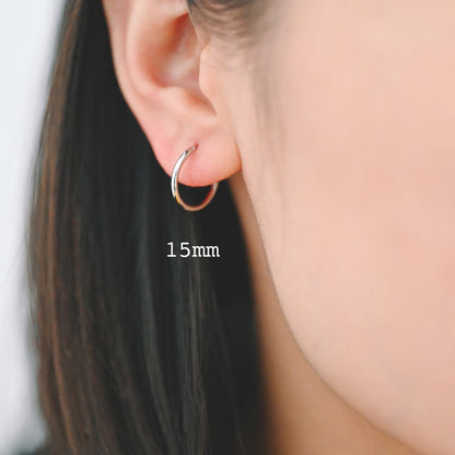 10pcs Gold/ Silver Tone Hoop Earrings, Size 15/ 20/ 25/ 30/ 35/ 40/ 45mm by 1.5mm Thick, Huggie Minimalist Earrings (GB-2812)