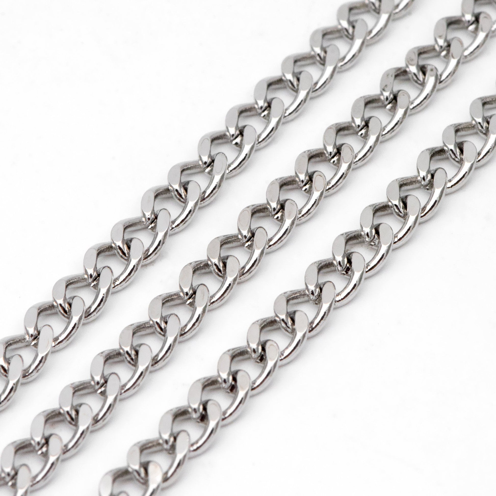 Gold/ Silver Tone Flat Curb Chain 4mm, 18K Gold/ Rhodium Plated Brass, Strong Curb Chain (#LK-429)/ 1 Meter=3.3 ft