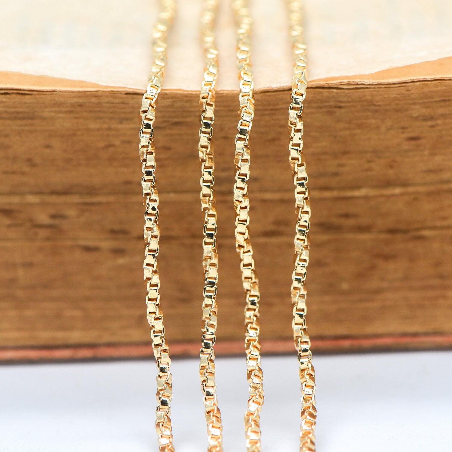 Gold/ Silver Tone Twisted Box Chains 1.8mm, Gold/ Rhodium plated Brass Box Chain Wholesale (#LK-234)/ 1 Meter=3.3 ft