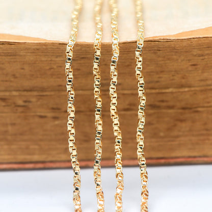 Gold/ Silver Tone Twisted Box Chains 1.8mm, Gold/ Rhodium plated Brass Box Chain Wholesale (#LK-234)/ 1 Meter=3.3 ft