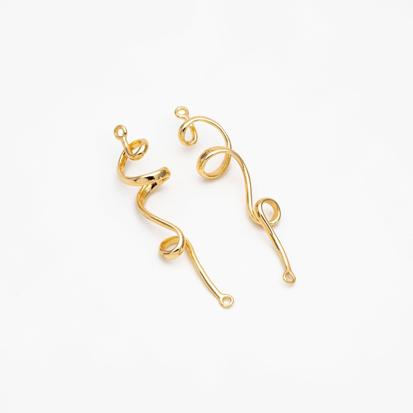 4pcs Gold Spiral Wire Connector Charms, Gold plated Brass Earring Pendants, Earwire Connector Findings 45mm (GB-3550)