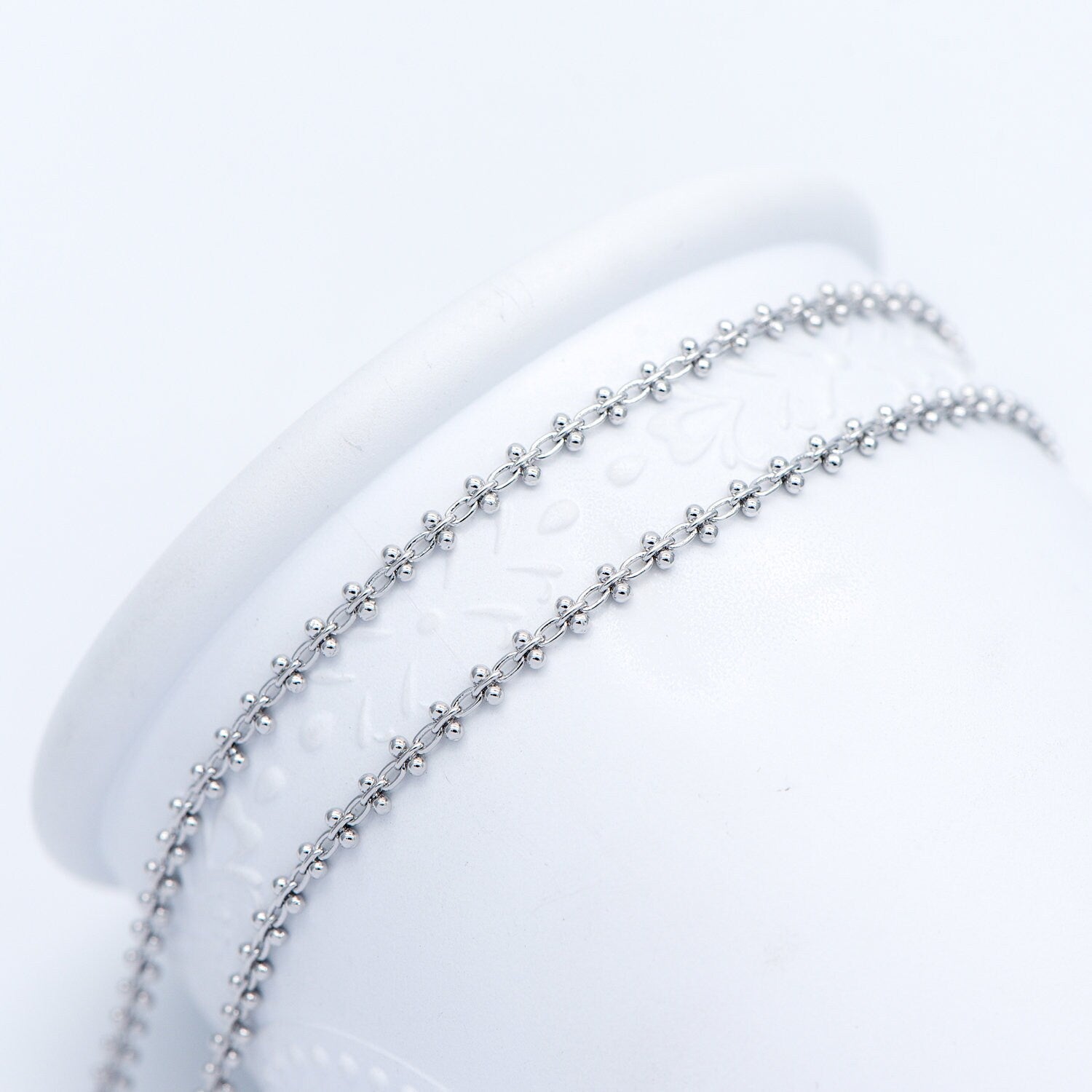 Gold/ Silver Tone Beaded Cable Chains 3.3mm, 18K Gold/ Rhodium plated Brass, Quality Specialty Chain Wholesale (#LK-237)/ 1 Meter=3.3 ft