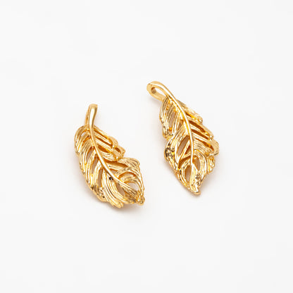 4pcs Gold plated Brass Feather Charm Pendants 22mm (GB-858-A)