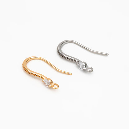 10pcs CZ Pave Gold/ Silver Earring Hooks, 18K Gold/ Rhodium Plated Brass Earwires, Jewelry Supplies Wholesale (GB-226)