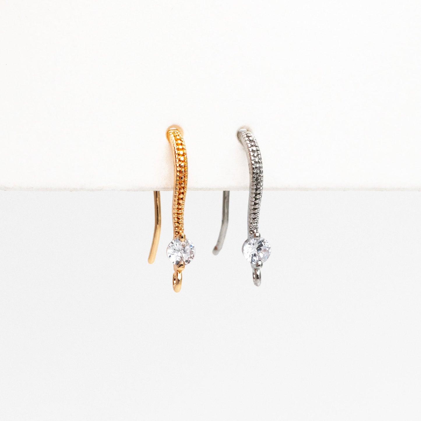 10pcs CZ Pave Gold/ Silver Earring Hooks, 18K Gold/ Rhodium Plated Brass Earwires, Jewelry Supplies Wholesale (GB-226)