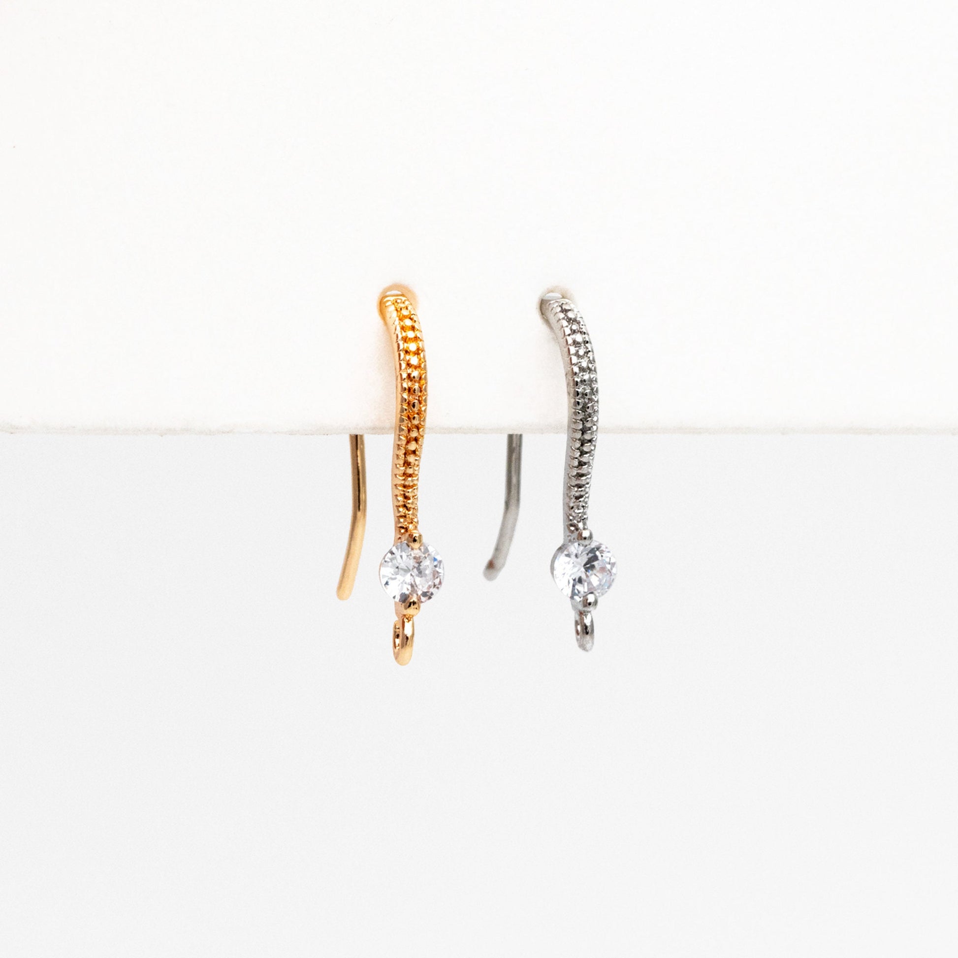 10pcs CZ Pave Gold/ Silver Earring Hooks, 18K Gold/ Rhodium Plated Brass Earwires, Jewelry Supplies Wholesale (GB-226)