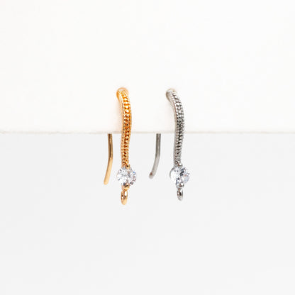10pcs CZ Pave Gold/ Silver Earring Hooks, 18K Gold/ Rhodium Plated Brass Earwires, Jewelry Supplies Wholesale (GB-226)