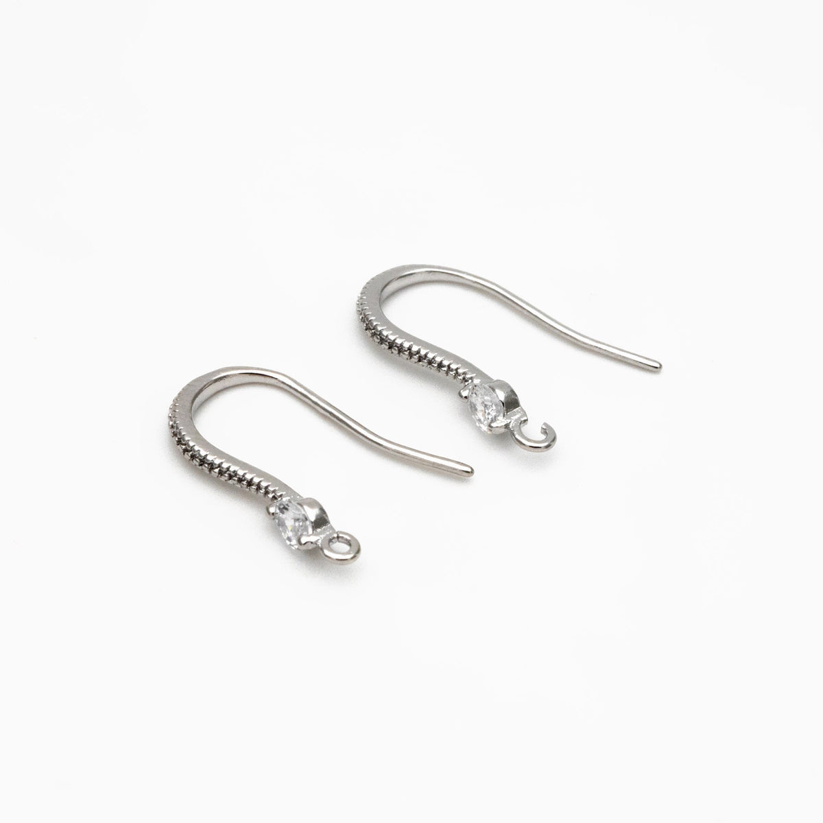 10pcs CZ Pave Gold/ Silver Earring Hooks, 18K Gold/ Rhodium Plated Brass Earwires, Jewelry Supplies Wholesale (GB-317-E)