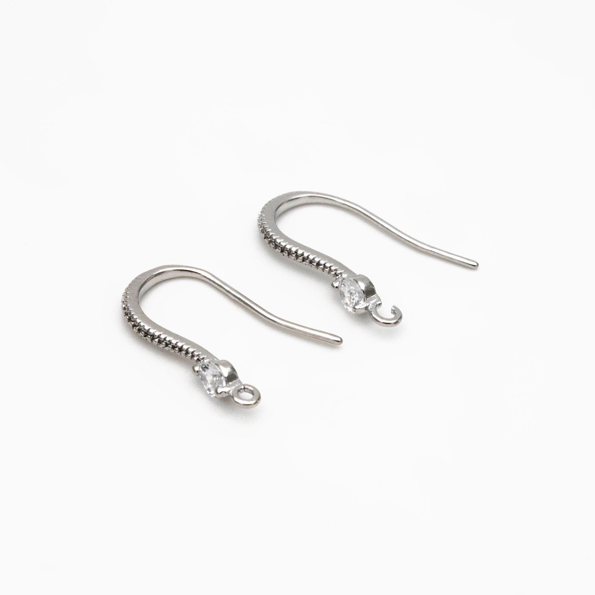 10pcs CZ Pave Gold/ Silver Earring Hooks, 18K Gold/ Rhodium Plated Brass Earwires, Jewelry Supplies Wholesale (GB-317-E)