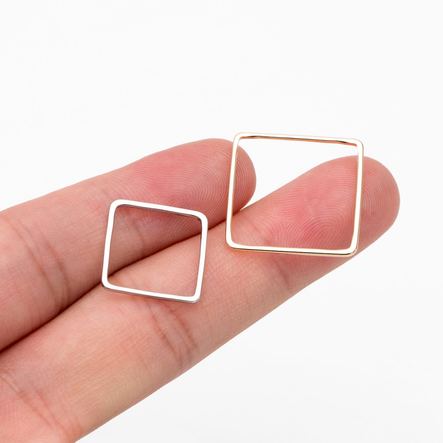 10pcs Gold/ Silver tone Square Link Charms 15/ 20/ 30/ 40mm, Real Gold/ Rhodium plated Brass Geometric Connector Pendants (GB-231)