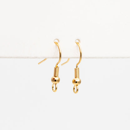 20pcs Gold/ Silver Earring Hooks, Real Gold/ Rhodium Plated Brass Earwire, Wholesale Ear Hooks (GB-025-A)