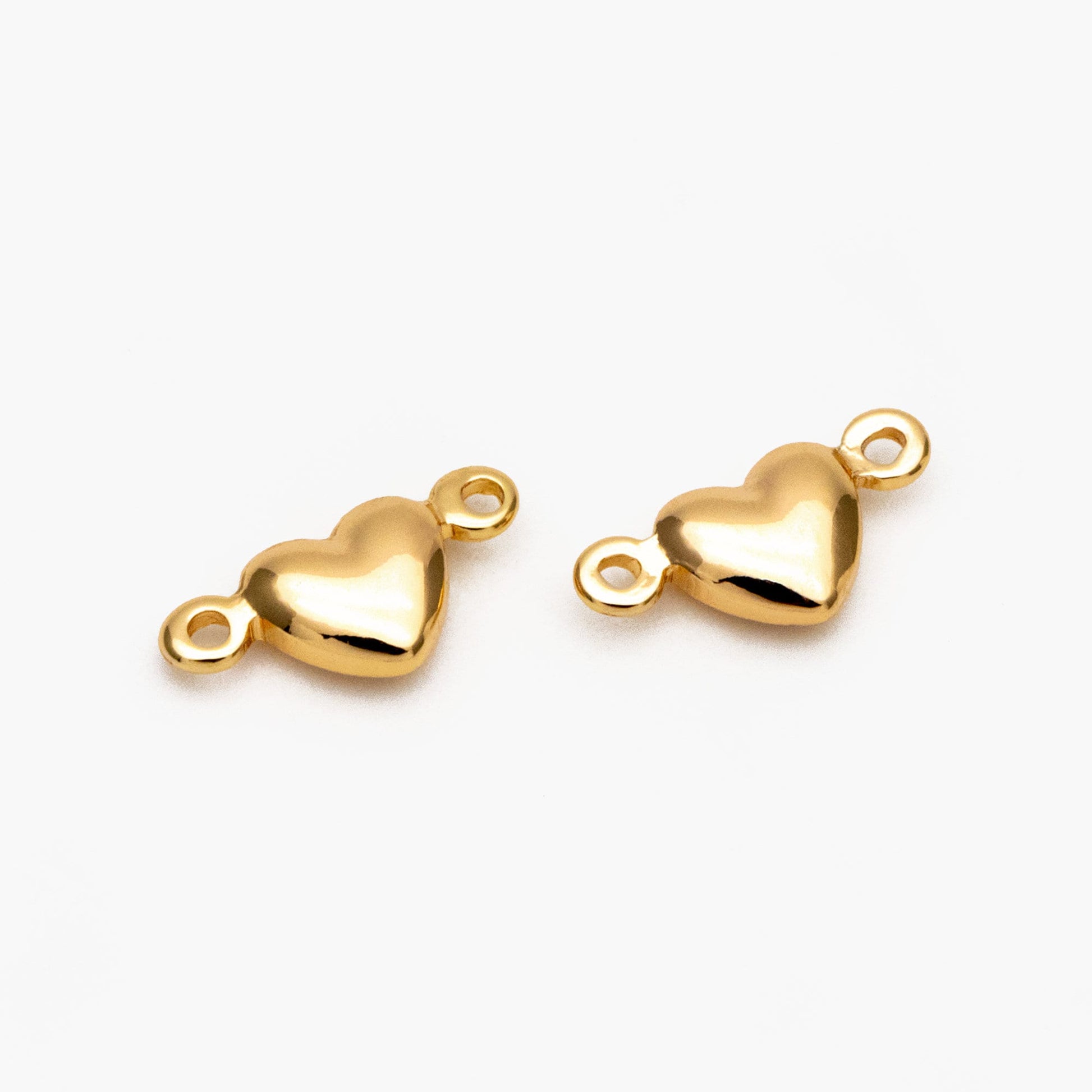 20pcs Gold /Silver Heart Connectors 10mm, Real Gold/ Rhodium plated Brass Heart Charms with Two Loops (GB-235)