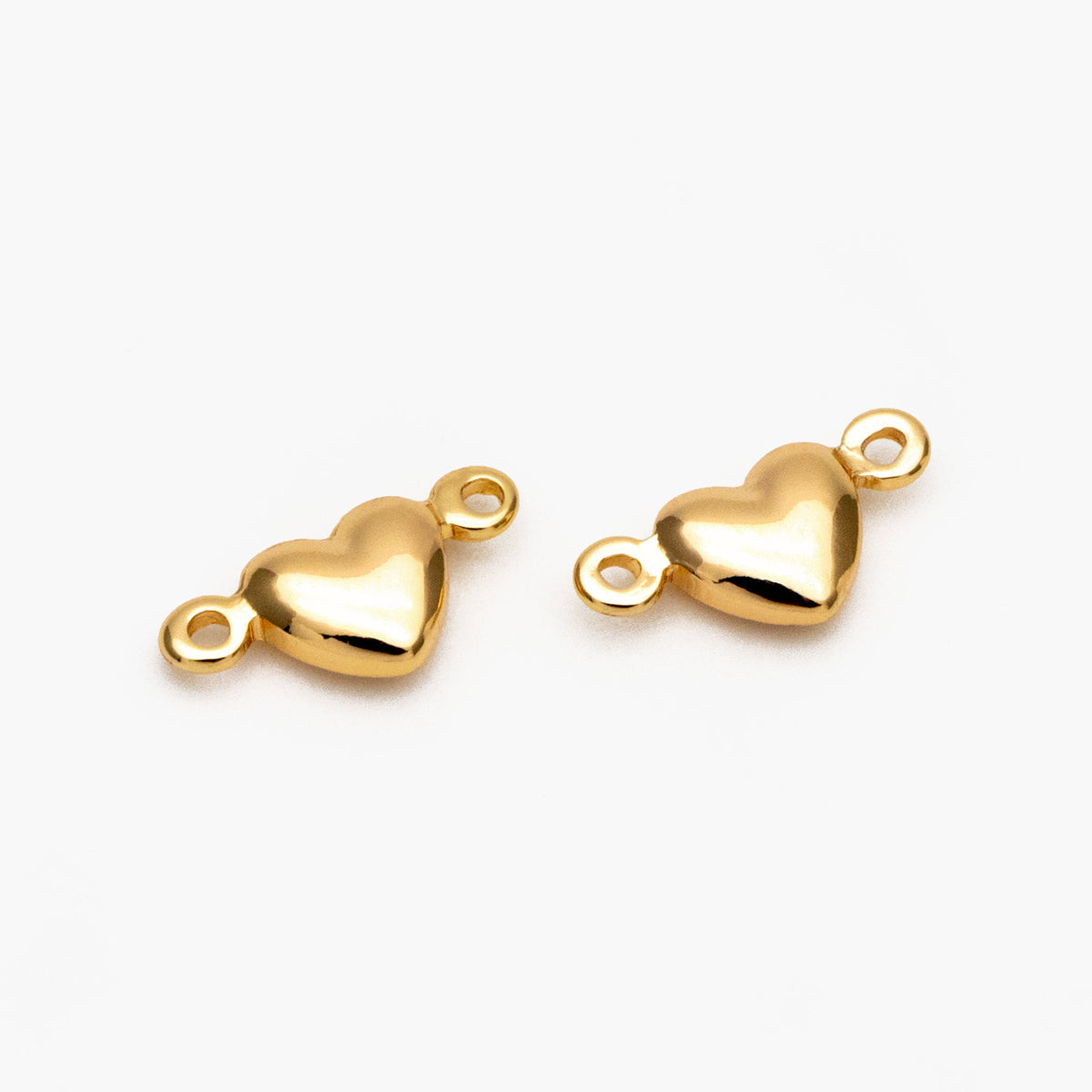 20pcs Gold /Silver Heart Connectors 10mm, Real Gold/ Rhodium plated Brass Heart Charms with Two Loops (GB-235)