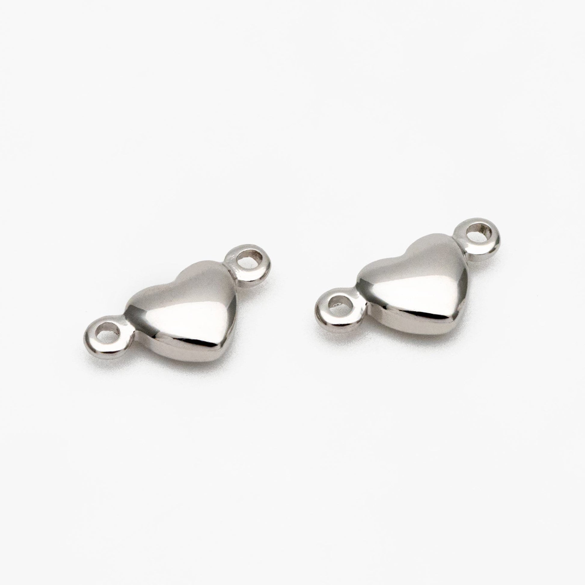 20pcs Gold /Silver Heart Connectors 10mm, Real Gold/ Rhodium plated Brass Heart Charms with Two Loops (GB-235)