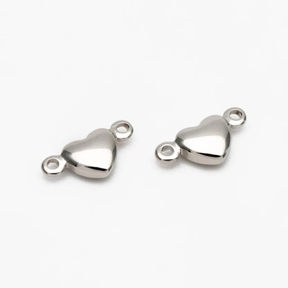 20pcs Gold /Silver Heart Connectors 10mm, Real Gold/ Rhodium plated Brass Heart Charms with Two Loops (GB-235)