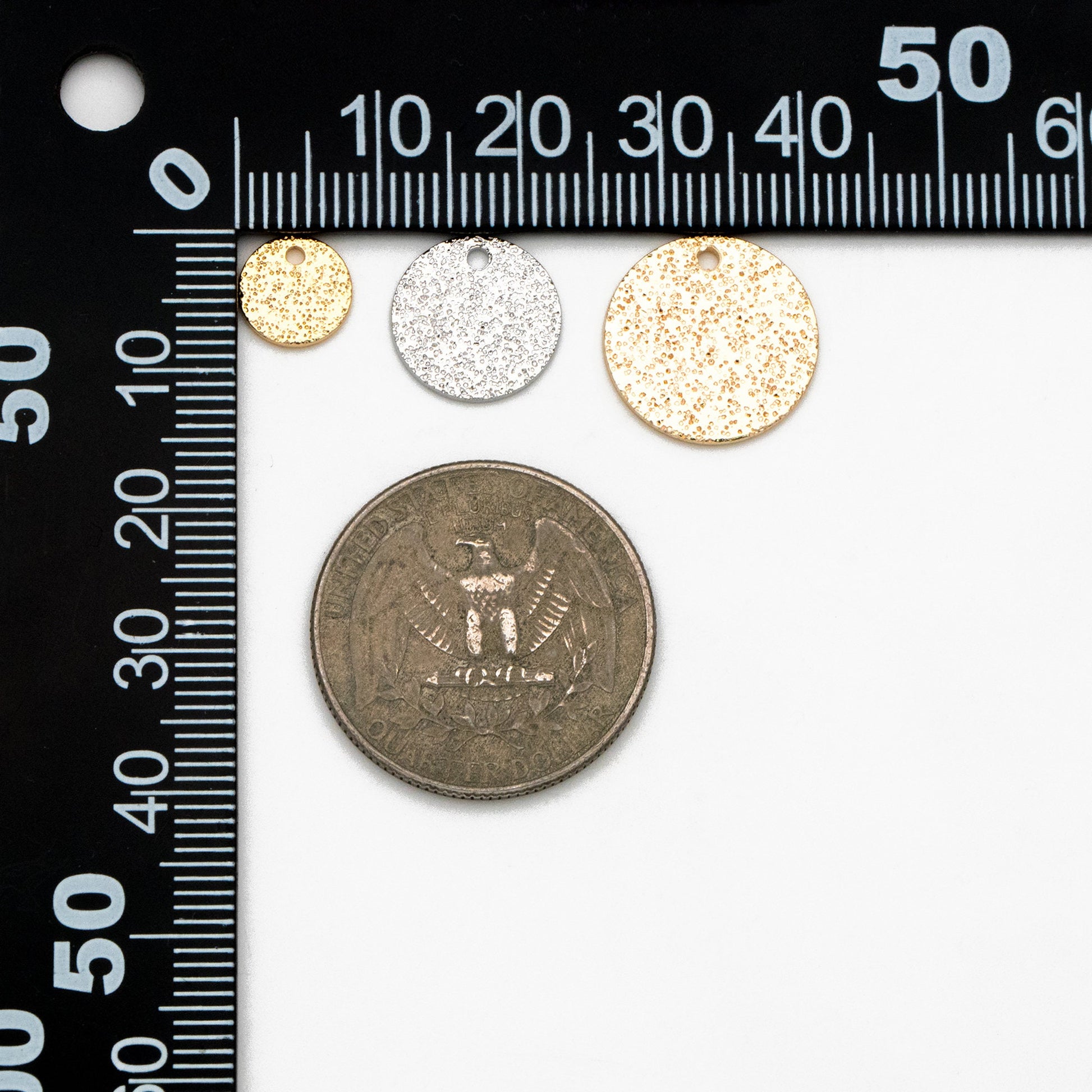 10pcs Gold/ Silver tone Round Disc Charms 8/ 12/ 15mm, Gold/ Rhodium plated Brass Coin Disk Charms (GB-240)