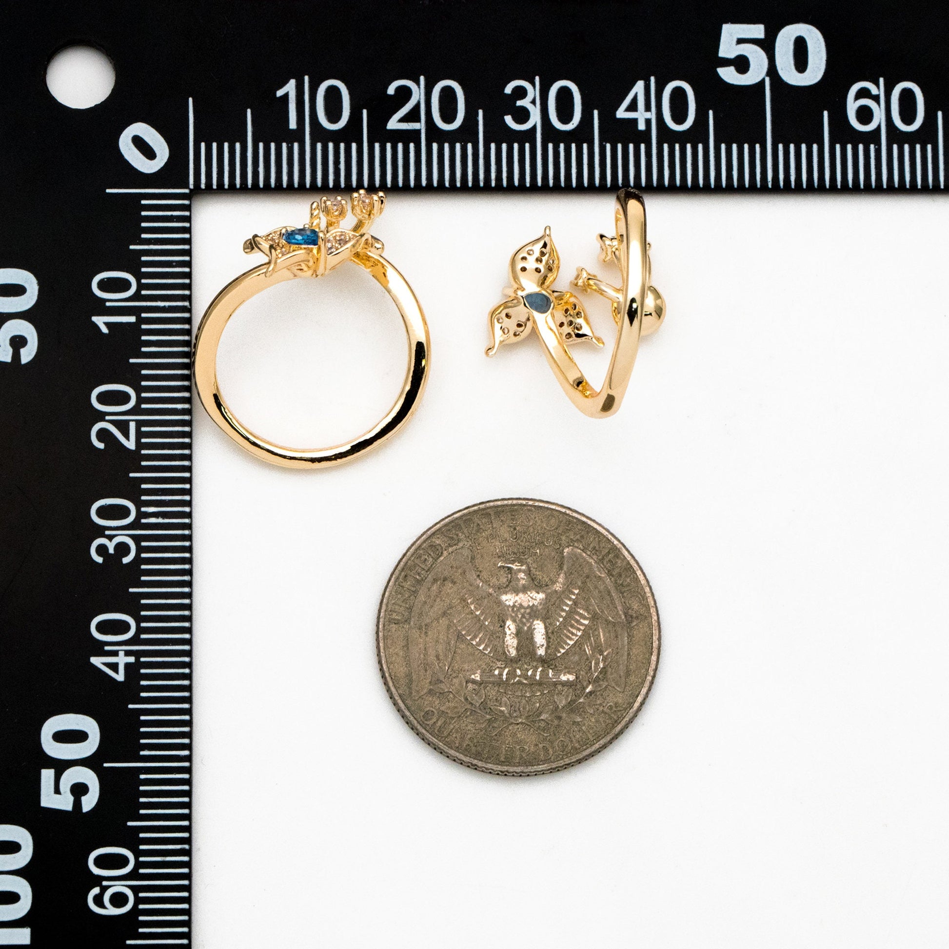 4pcs Blue CZ Pave Gold Flower Ring, Adjustable Ring Mounting, Pearl Ring Setting (#GB-4440)