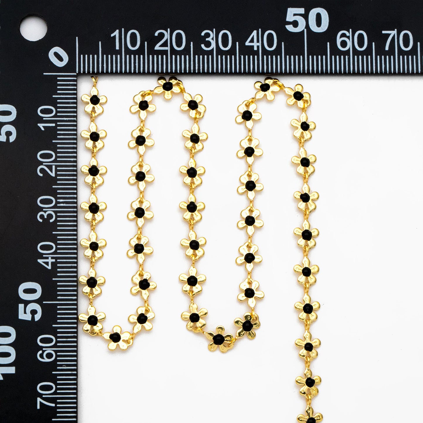 Enamel White/ Black Flower Chain, Gold Plated Brass Designer Chain 6mm, Floral Link Chain Findings (#LK-616)/ 1 Meter=3.3ft