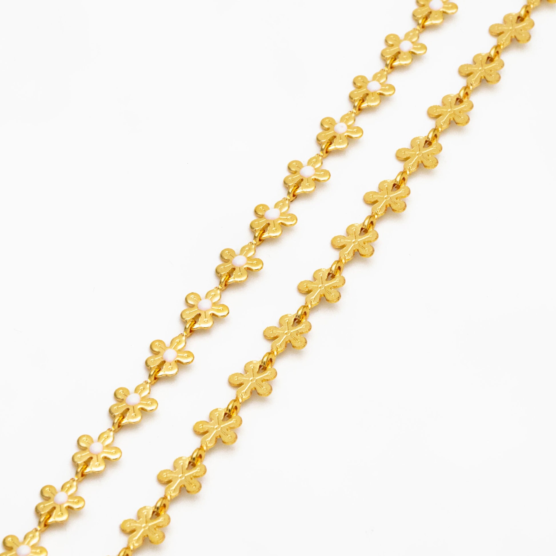Enamel White/ Black Flower Chain, Gold Plated Brass Designer Chain 6mm, Floral Link Chain Findings (#LK-616)/ 1 Meter=3.3ft