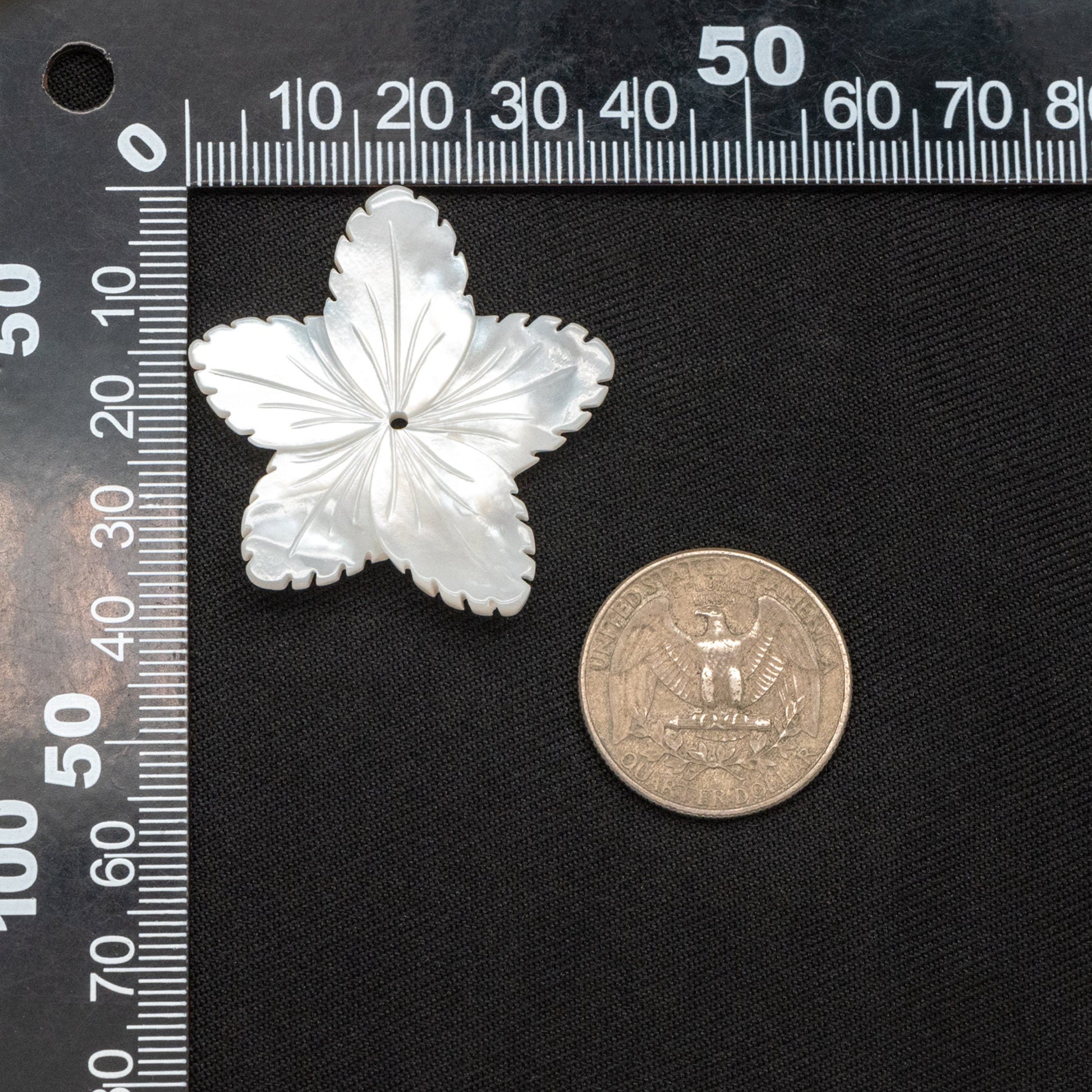 10pcs White Mother of Pearl Carved Flowers 35-43mm, Unique Large Shell Flowers (V1162)