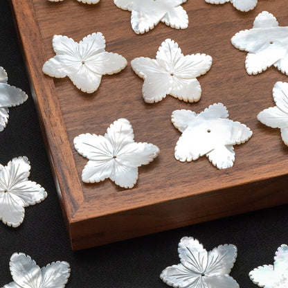 10pcs White Mother of Pearl Carved Flowers 35-43mm, Unique Large Shell Flowers (V1162)