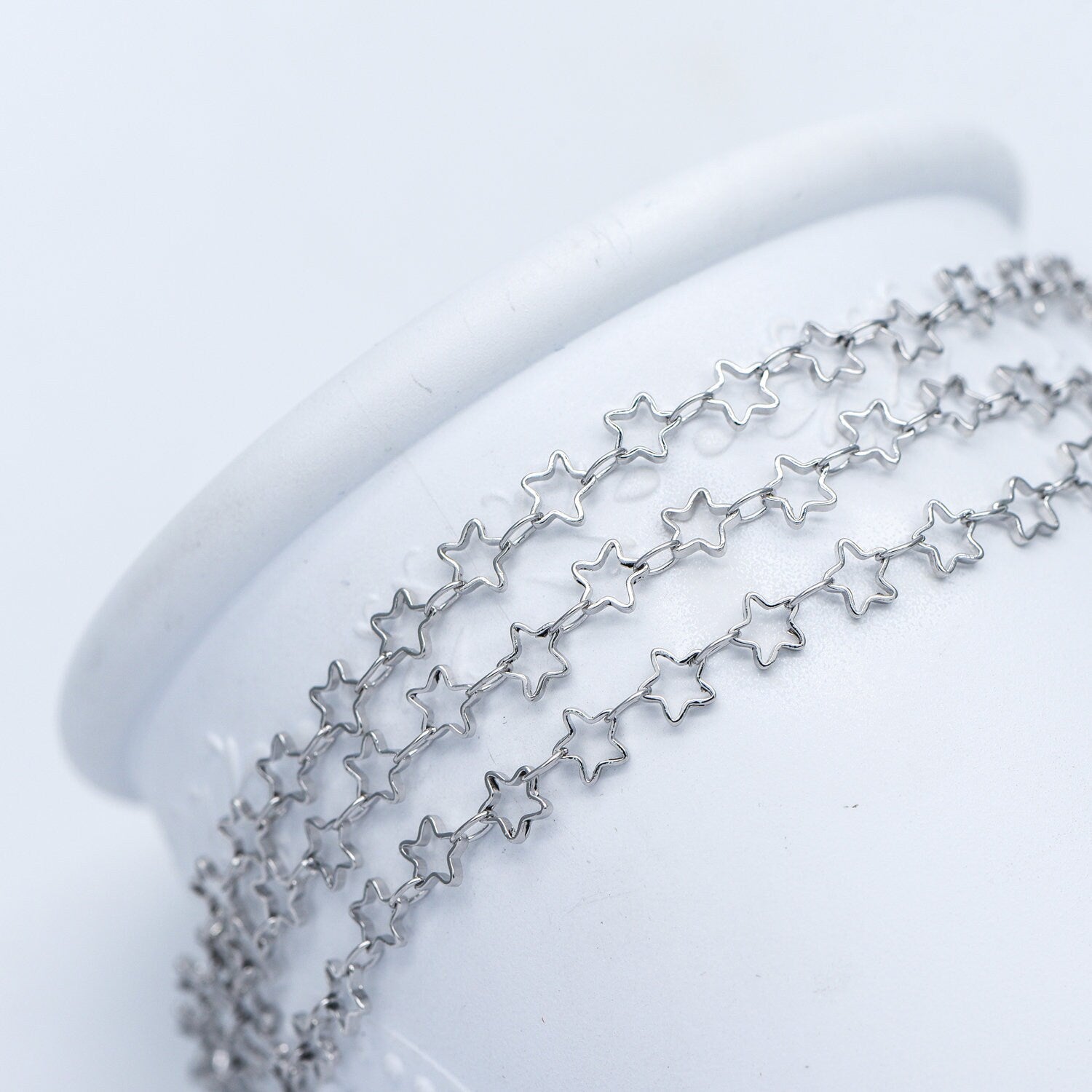 Gold/ Silver Tone Star Chain 5mm, Gold/ Rhodium plated Brass, Star Link Chains Wholesale (#LK-210)/ 1 Meter=3.3 ft