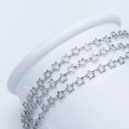 Gold/ Silver Tone Star Chain 5mm, Gold/ Rhodium plated Brass, Star Link Chains Wholesale (#LK-210)/ 1 Meter=3.3 ft
