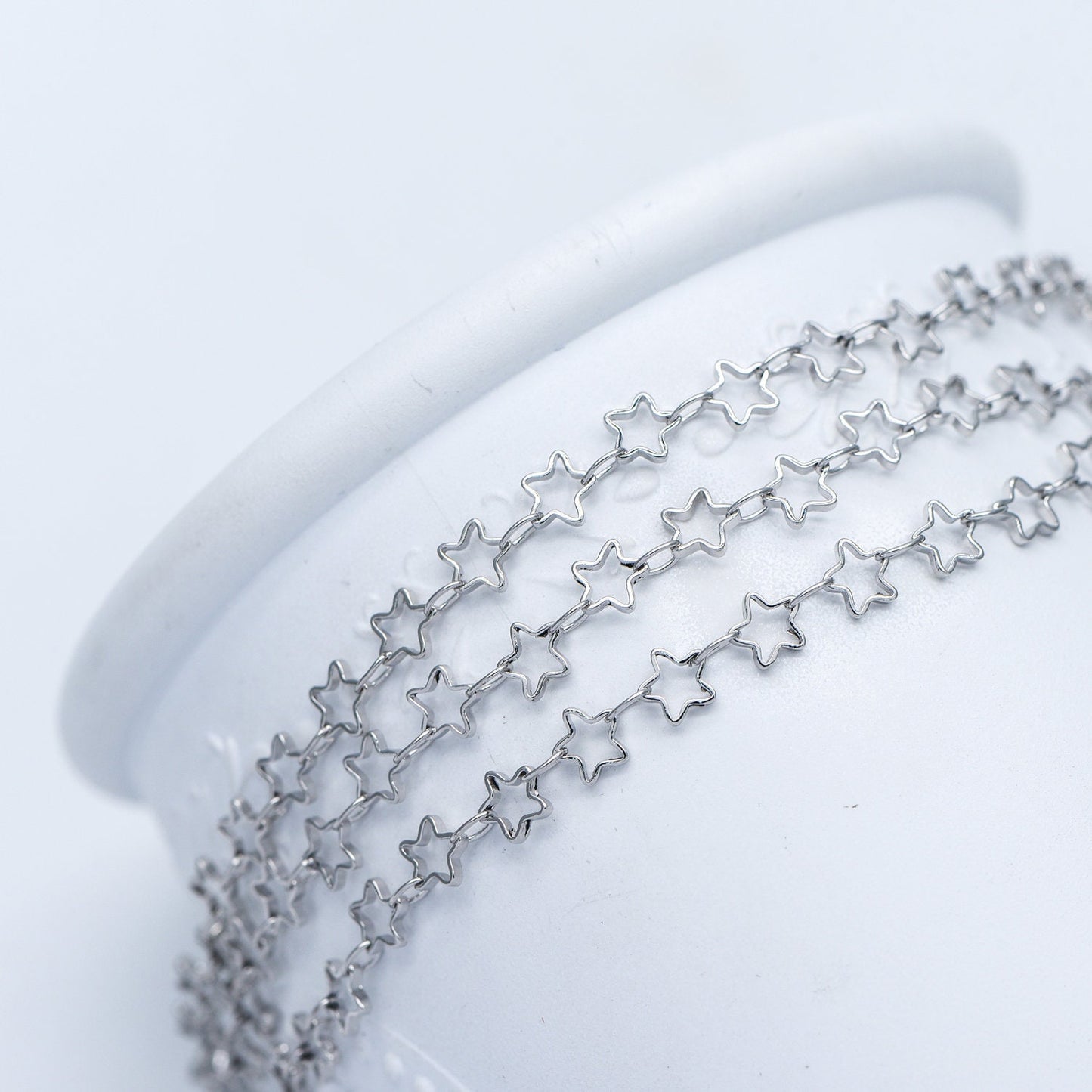 Gold/ Silver Tone Star Chain 5mm, Gold/ Rhodium plated Brass, Star Link Chains Wholesale (#LK-210)/ 1 Meter=3.3 ft