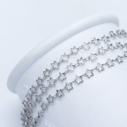 Gold/ Silver Tone Star Chain 5mm, Gold/ Rhodium plated Brass, Star Link Chains Wholesale (#LK-210)/ 1 Meter=3.3 ft