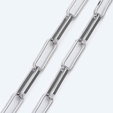 Gold/ Silver Long Oval Chains, Link Size 14.5x4.5mm, 18K Gold/ Rhodium plated Brass, Quality Craft Jewelry Supplies(#LK-475)/ 1 Meter=3.3 ft