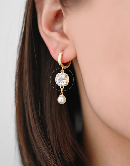 4pcs CZ pave Gold Square Charms, 15x10mm, 18K Gold plated Brass Geometric Connectors (GB-3231)