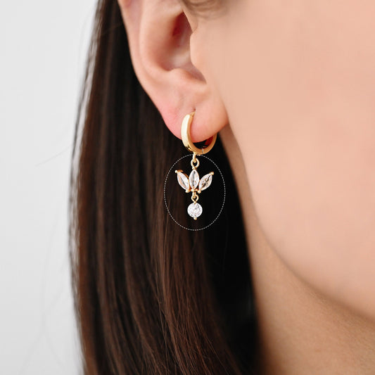 4pcs Gold CZ Pave Flower Charm 18x12mm, Real Gold plated Brass Leaf Pendants (GB-584-E)