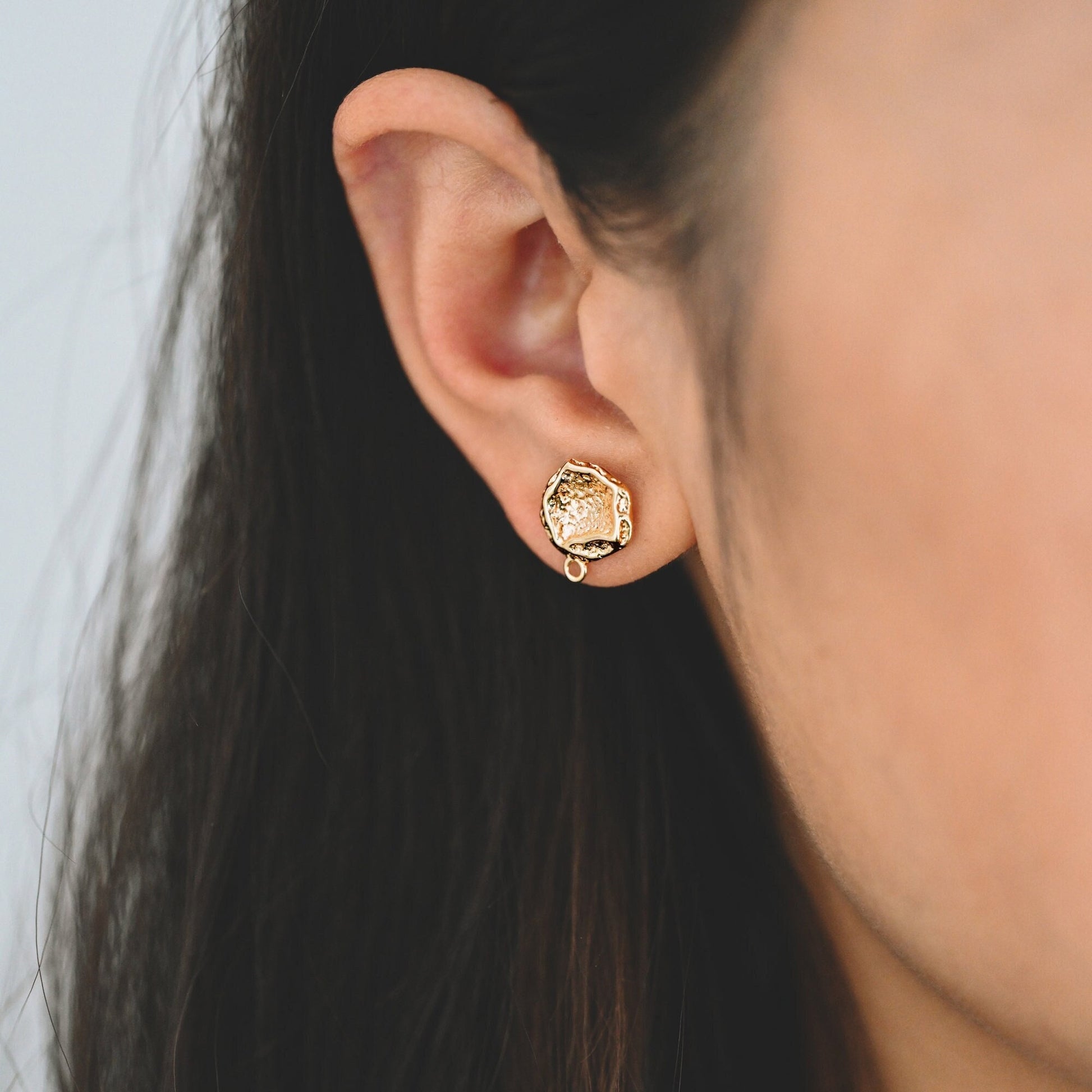 10pcs Gold Irregular Earring with Loop, 18K Gold plated Brass, Stud Earring Components (GB-3330)