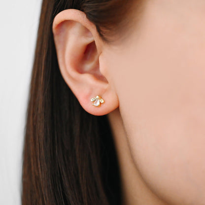 10pcs CZ Pave Gold Bee Earring Posts, Gold Plated Brass, Jewelry Supplies (GB-3361)