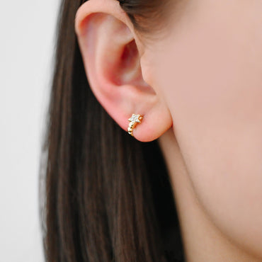 4pcs CZ Paved Tiny Star Hoop Earrings, Round Leverback Ear Hooks, 18K Gold plated Brass, Cartilage Hoop (GB-3399-A)