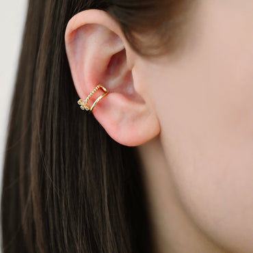 4pcs CZ Pave Cross Ear Cuff, Double Band Ear Cuff, Dainty Earcuff Earring (GB-3539)