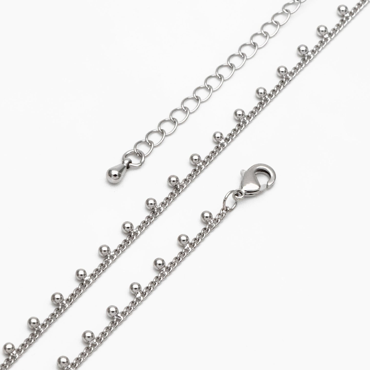 Gold/ Silver Tone Beaded Chain, Gold/ Rhodium plated Brass, Finished Bracelet/ Anklet/ Necklace with Extender Chain, Ready to Wear (#LK-253)