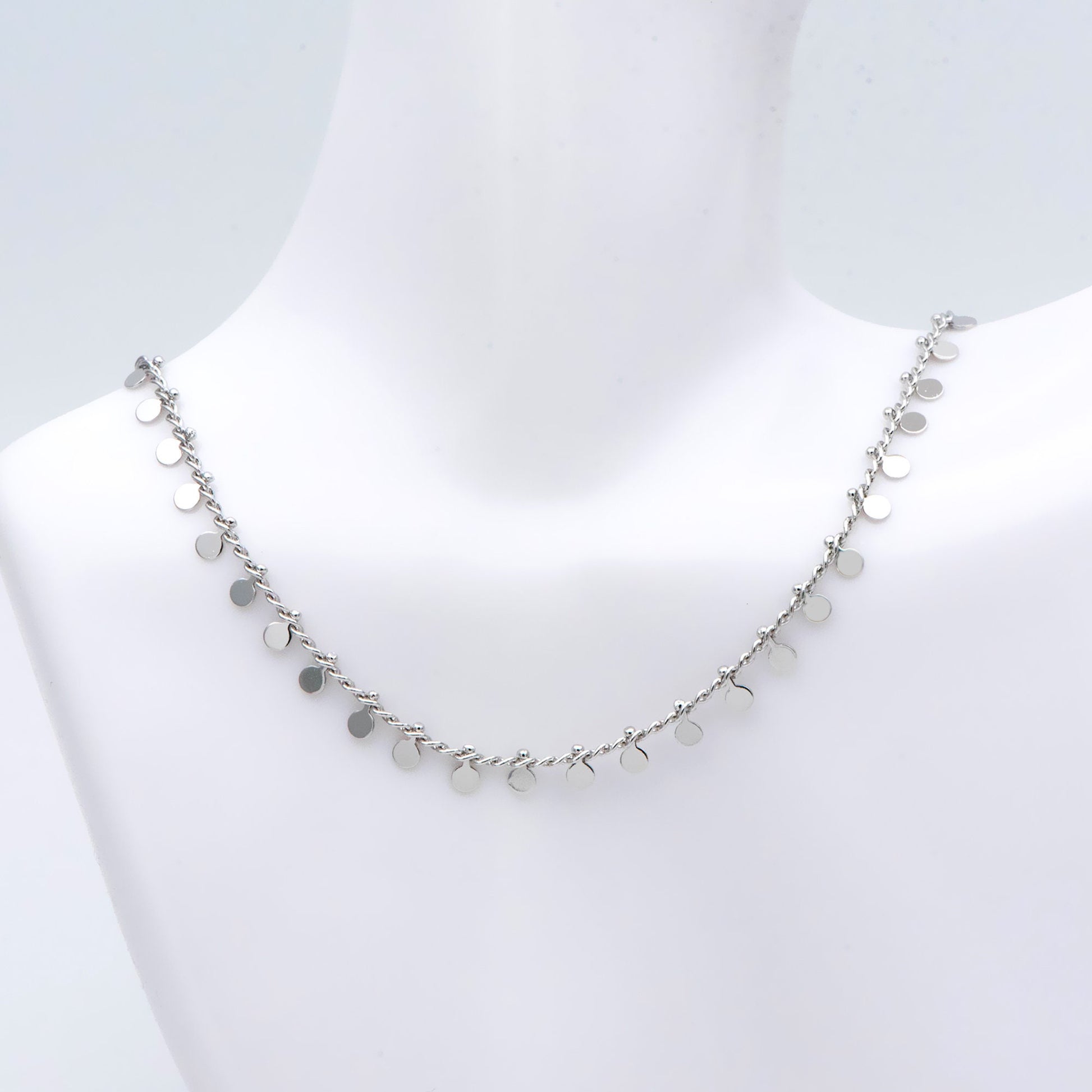 Gold/ Silver Tone Curb Chain with 3mm Round Disc Charms, Quality Chain for Necklace Wholesale (#LK-431)/ 1 Meter=3.3ft