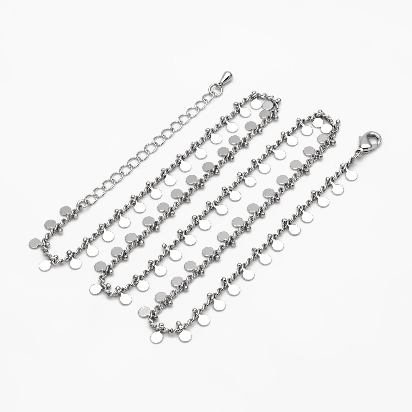 Gold/ Silver Disc Chain Bracelet/ Anklet/ Necklace, Gold/ Rhodium plated Brass, 16-18 inch with Extender Adjustable, Ready to Wear (#LK-431)