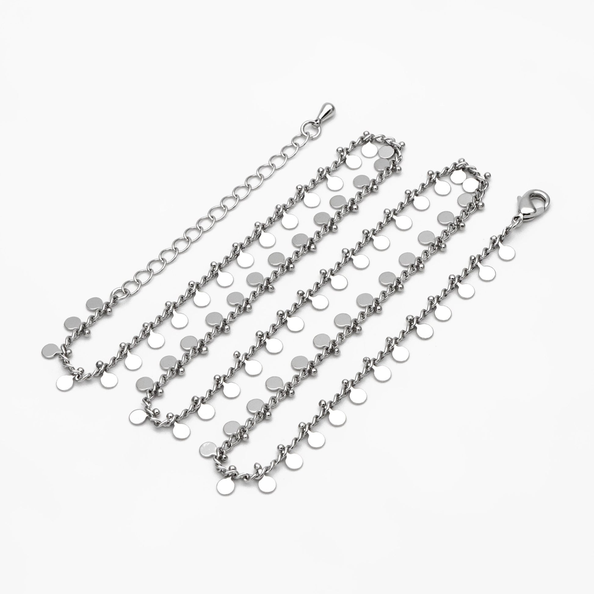 Gold/ Silver Disc Chain Bracelet/ Anklet/ Necklace, Gold/ Rhodium plated Brass, 16-18 inch with Extender Adjustable, Ready to Wear (#LK-431)