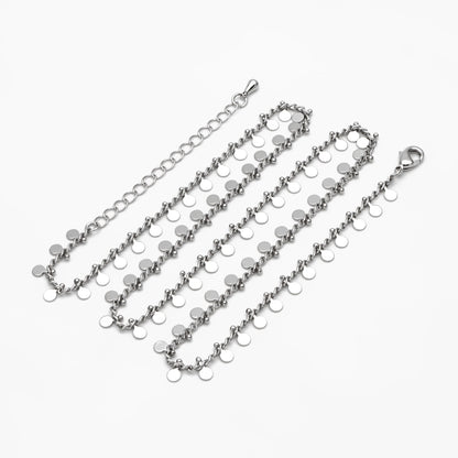 Gold/ Silver Disc Chain Bracelet/ Anklet/ Necklace, Gold/ Rhodium plated Brass, 16-18 inch with Extender Adjustable, Ready to Wear (#LK-431)